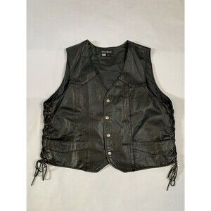 Steer Brand Vest Mens Sz XL Black Leather Motorcycle Riding Eagle Bird Logo Vtg